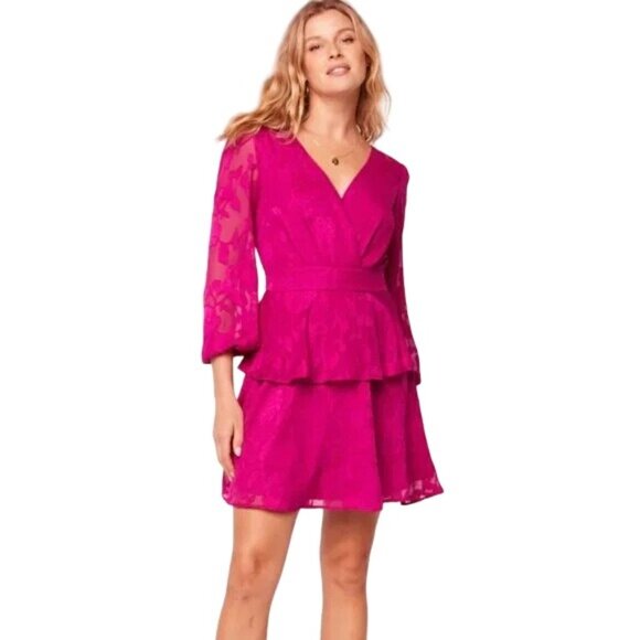 NWT Band Of The Free Large Fuchsia Pink Textured Long Sleeve Mini Dress - Picture 2 of 16